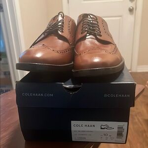 Cole Haan Brown Leather Oxford Shoes with Brogue Detailing